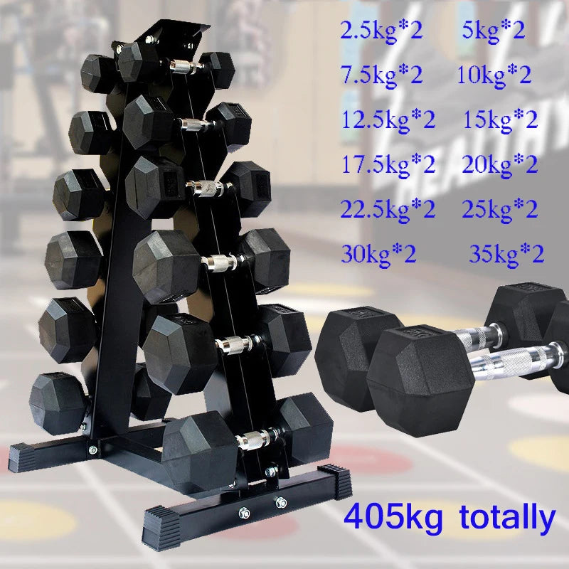 Solid Cast Iron Hexagonal Dumbbell Set